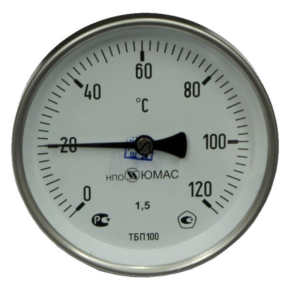 Термометр биметаллический осевой ТБП160 -50…+50/ -30…+50/ -20…+60; 0...60 / 100 / 120 / 160 / 200 / 250 / 300С, L штуцера 50/ 100/ 160 мм, резьба на штуцере, без гильзы