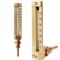 Термометры жидкостные виброустойчивые, диапазоны изм. от -30 до +600С, прямые, угловые. Рабочее давление на гильзе  до 25МПа, резьба на гильзе G½ / М20х1,5 / М22х1,5 / М27х2